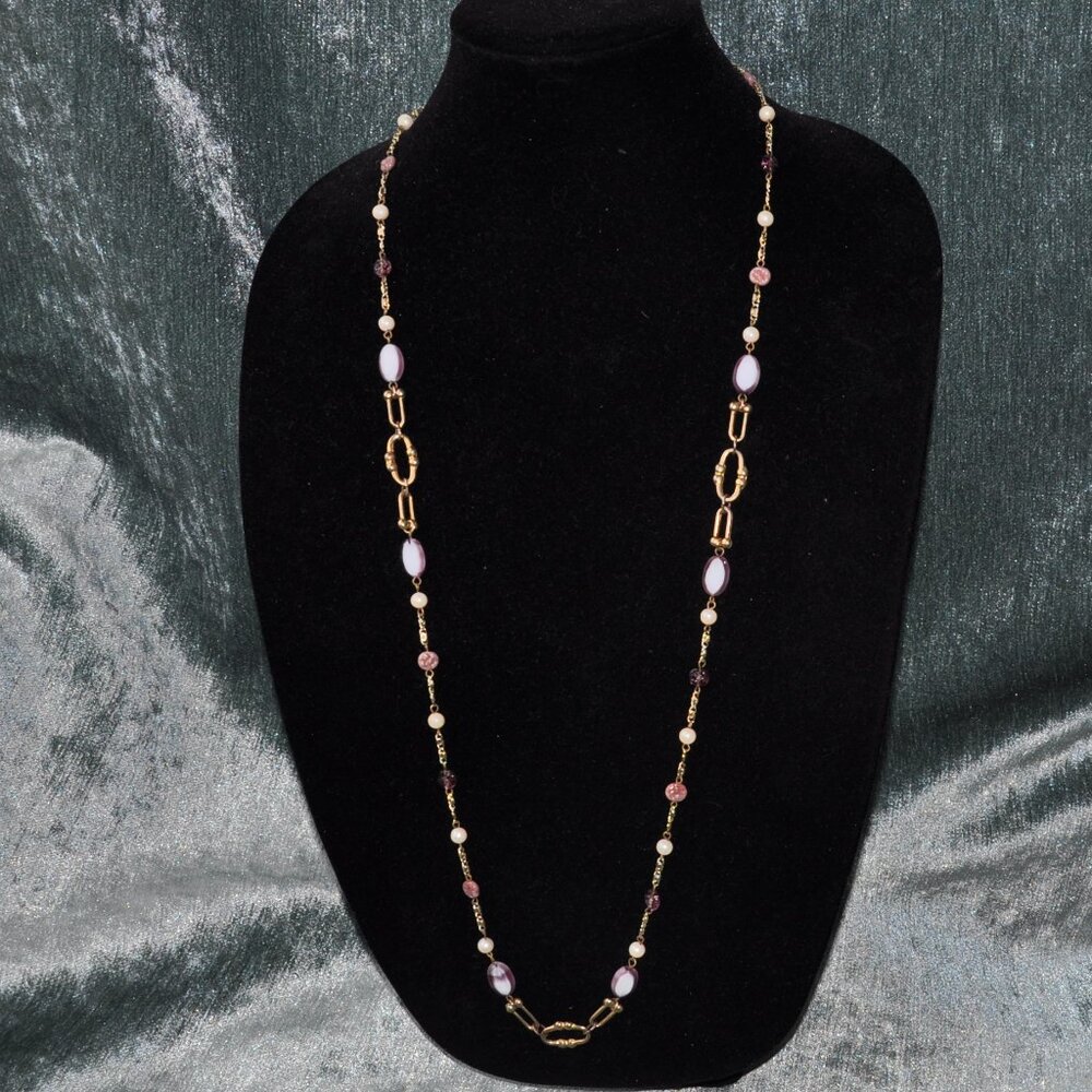 RARE Vintage DE WAN ITALY Necklace Gold Tone Signed Single Stand 37"